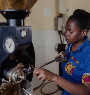 Roaster at the drum, Coffee Annan
